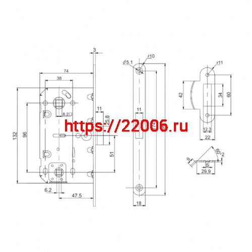 Защелка Punto (Пунто) врезная PL96WC-50/BL SSG (сатин.золото) фото 3 Защелка Punto (Пунто) врезная PL96WC-50/BL SSG (сатин.золото) фото 3